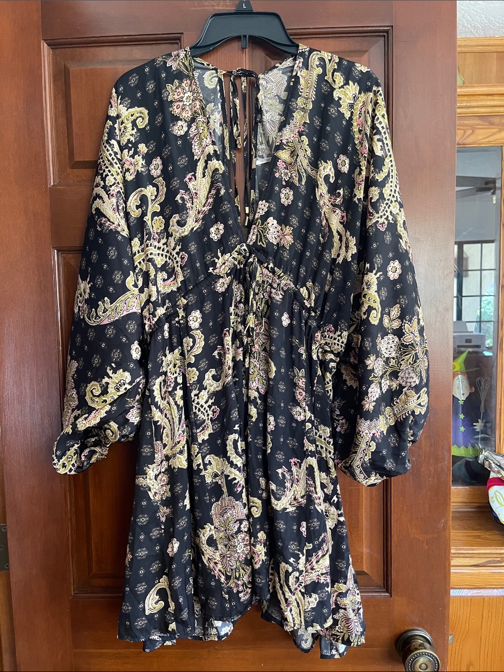 Free People Arzel Mini Dress Black Combo Paisley Boho Long Sleeve Size M - Picture 2 of 8